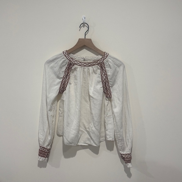 • Faherty • Women’s Arles Embroidered Top White and Brown Medium - Picture 3 of 5
